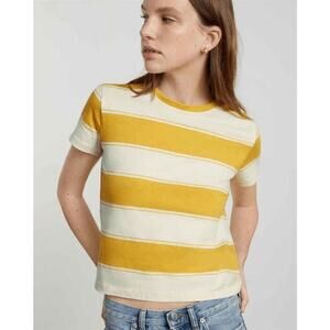 NWT Everlane Womens Yellow White Stripe The Organic Cotton Box-Cut Tee Size XXXL